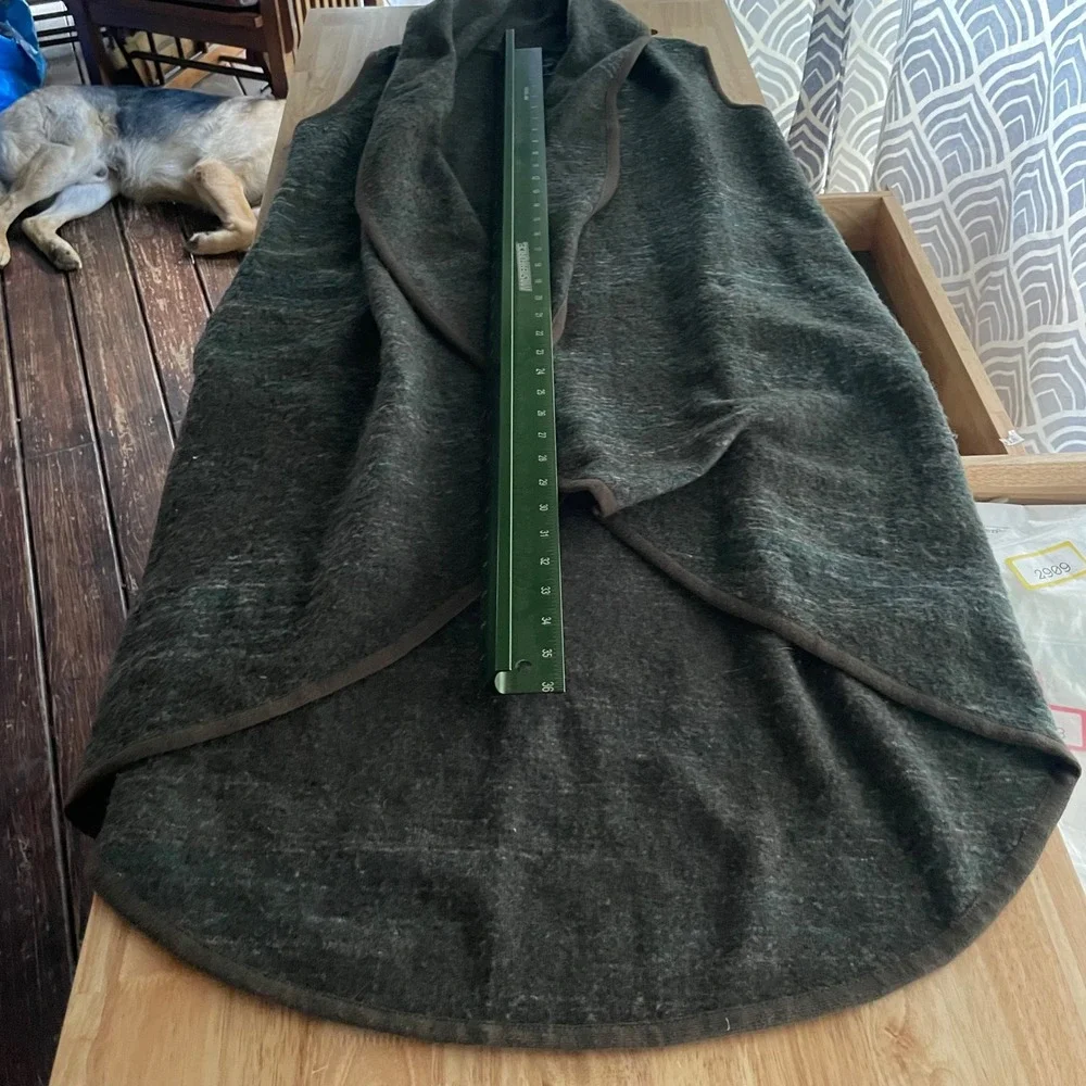 Lucky Brand Duster Vest Open Front Sleeveless Cardigan Wool Blend Olive M Pocket